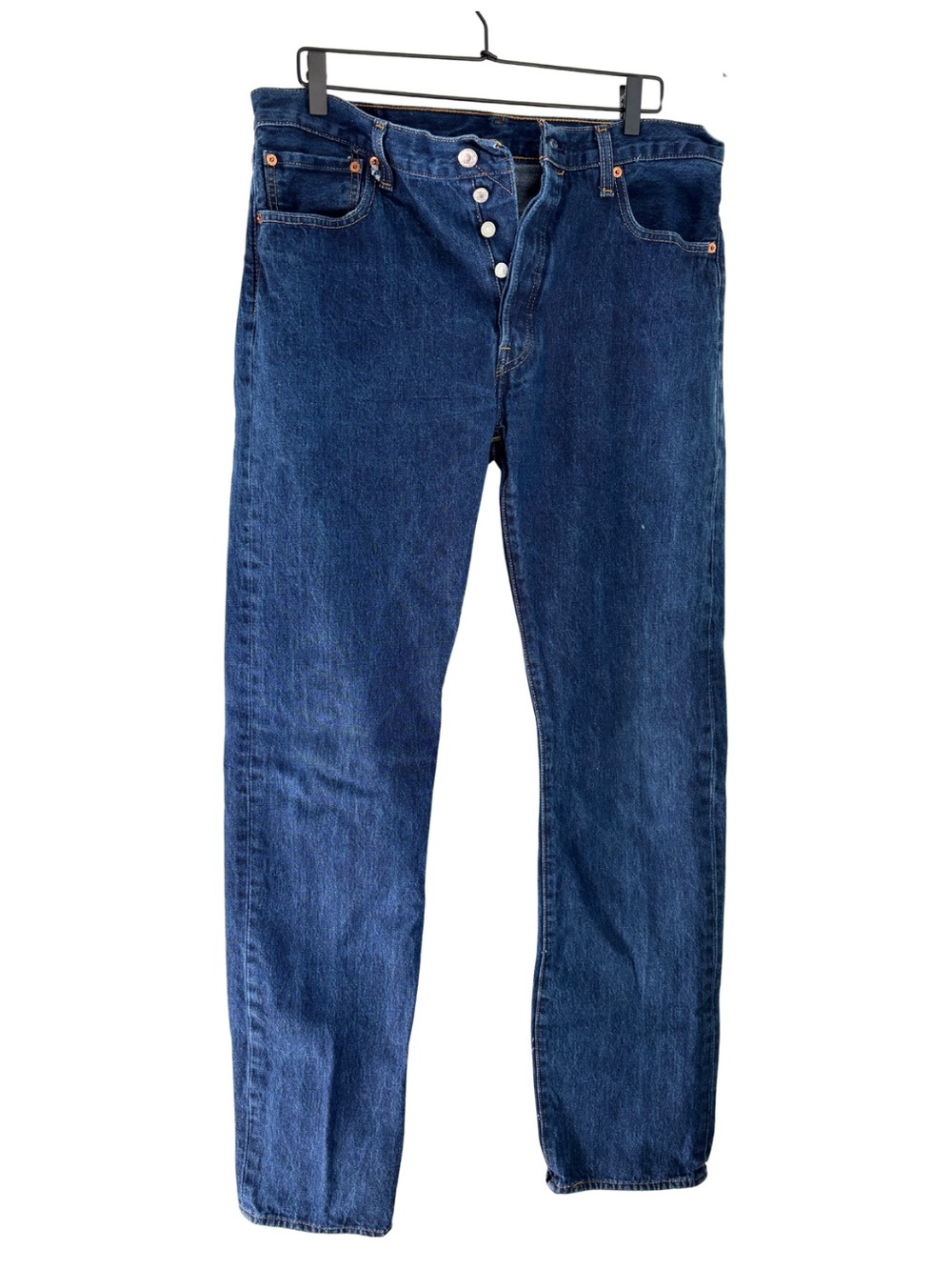 Levis 501 Original Fit Jeans Mens 35x33 Button Fly Dark Stonewash 100% Cotton